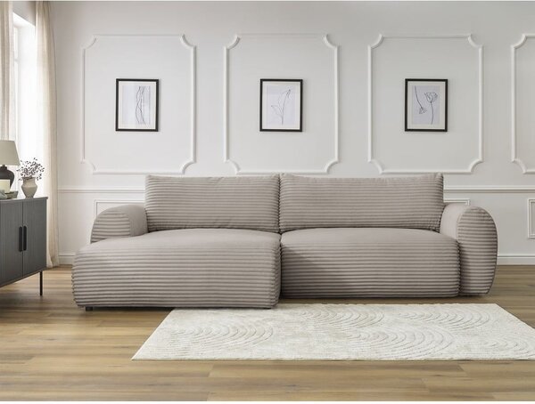 Jasnoszarobeżowy sztruksowy rozkładany narożnik (lewostronny) Lucien – Bobochic Paris