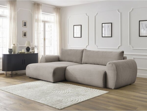 Jasnoszarobeżowy sztruksowy rozkładany narożnik (lewostronny) Lucien – Bobochic Paris