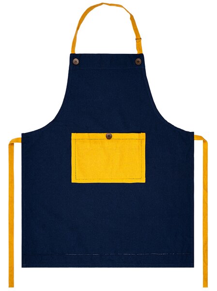 Fartuch kuchenny Heda ciemnoniebieski / żółty, 70 x 85 cm
