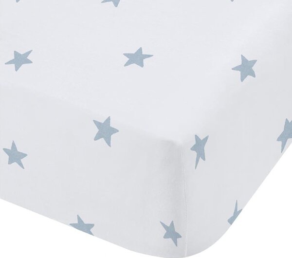 Biało-niebieskie bawełniane prześcieradło dziecięce do łóżeczka z gumką 70x140 cm Mini Star & Stripes – Bianca