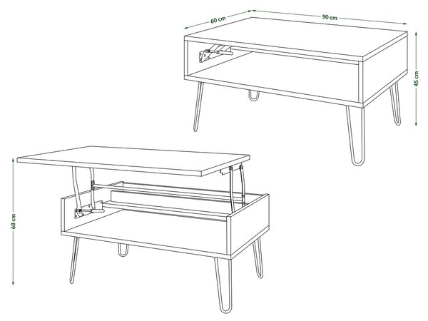 HAIRPIN S-90 Dąb Artisan/Czarny Mat - NOWOCZESNY STOLIK KAWOWY ŁAWA Z PODNOSZONYM BLATEM + SCHOWKIEM + PÓŁKĄ