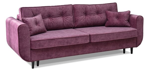 Komfortowa sofa rozkładana blink wrzosowa z poduchami do salonu