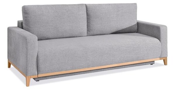 Rozkładana sofa z dostawianą leżanką stockholm jasnoszary na drewnianych nóżkach dąb