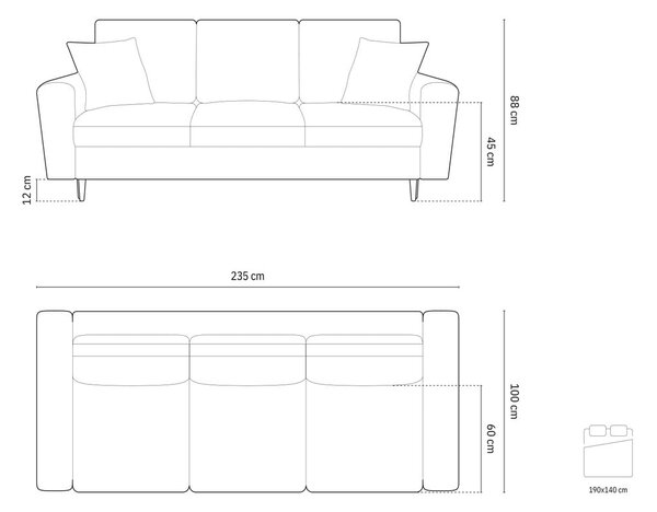 Niebieska aksamitna rozkładana sofa ze schowkiem 235 cm Kyoto – Cosmopolitan Design