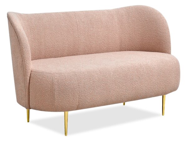 Stylowa sofa 2-osobowa w kształcie nerki do salonu corina pudrowa na złotej podstawie