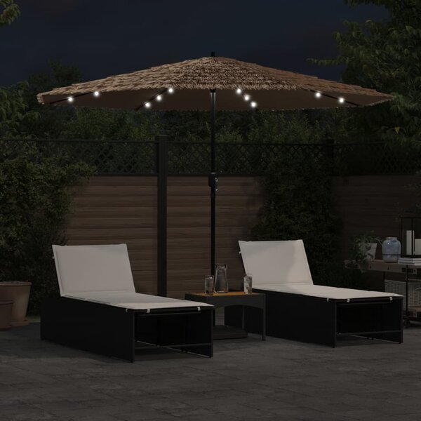 Parasol ogrodowy z LED, stalowy słupek, brązowy, 324x324x247 cm