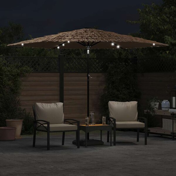 Parasol ogrodowy z LED, stalowy słupek, brązowy, 288x288x225 cm
