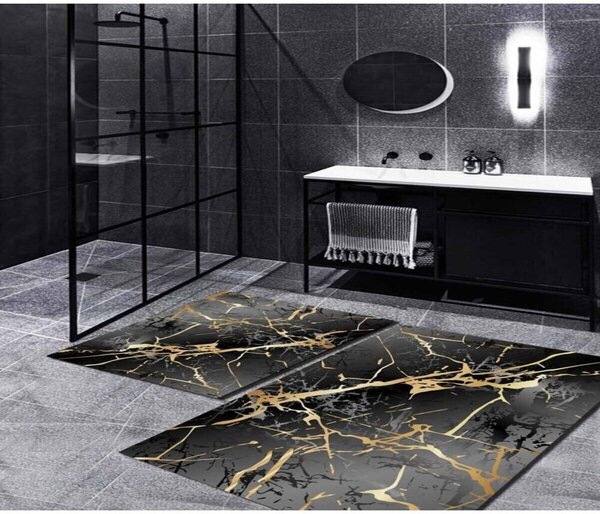 Czarne/w kolorze złota dywaniki łazienkowe zestaw 2 szt. 60x100 cm Cracks – Mila Home