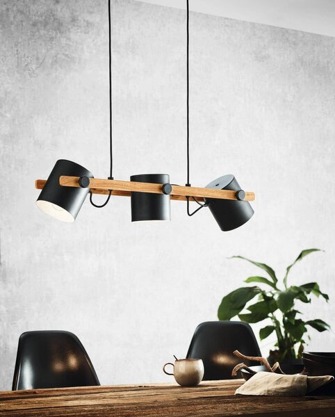 Lampa wisząca z metalowym kloszem w czarno-naturalnym kolorze HORNWOOD – EGLO