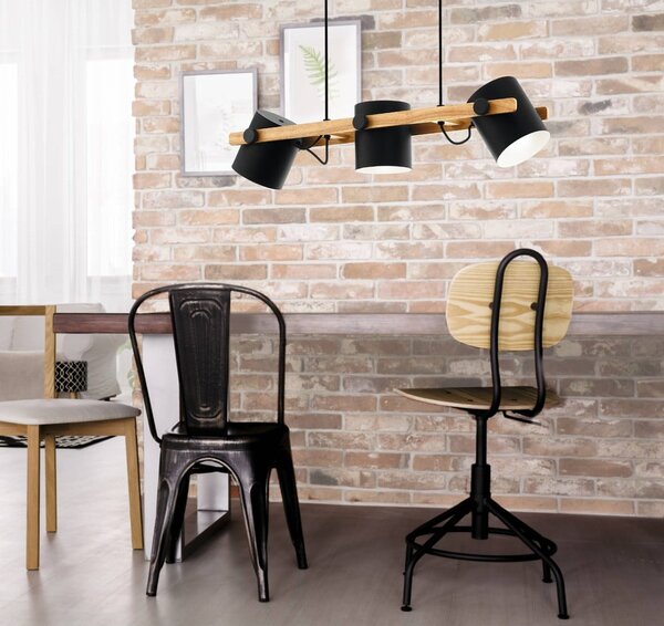 Lampa wisząca z metalowym kloszem w czarno-naturalnym kolorze HORNWOOD – EGLO