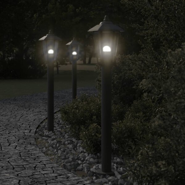Lampy ogrodowe na słupku, 3 szt, czarne, 80 cm, stal nierdzewna