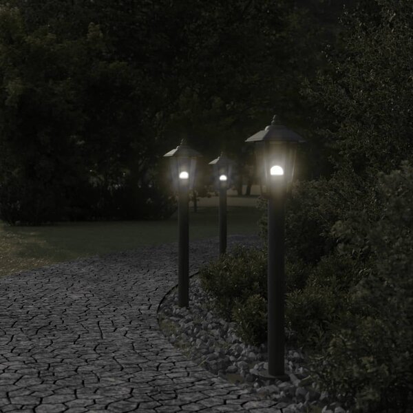 Lampy ogrodowe na słupku, 3 szt, czarne, 80 cm, stal nierdzewna
