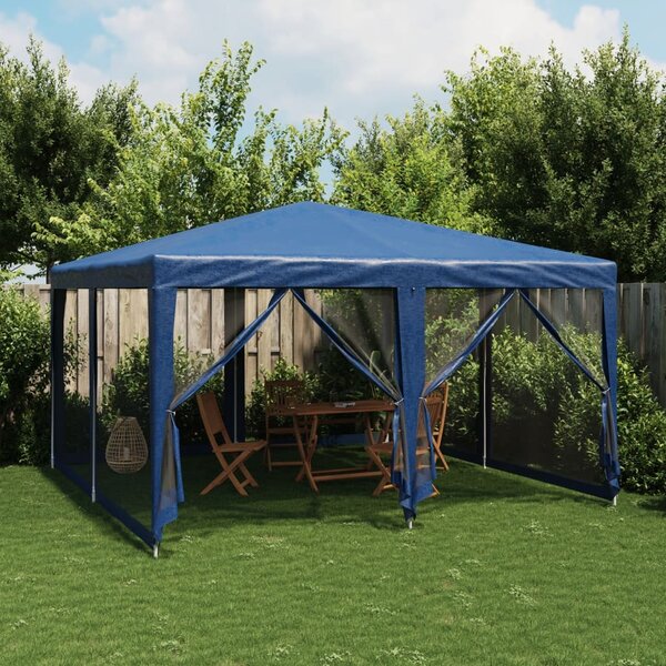 Namiot imprezowy z 8 ścianami z siatki, niebieski, 4x4 m, HDPE