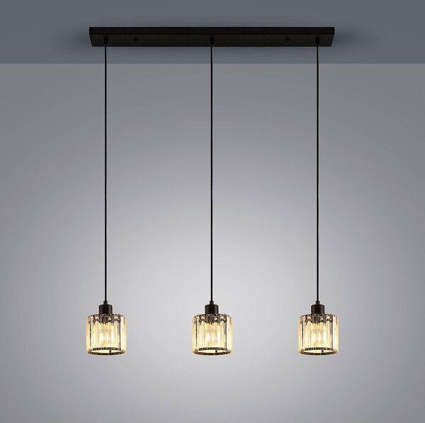 Lampa wisząca szklana Vella Lindby, możliwość ściemniania, czarny, salon / jadalnia, metal, nowoczesny
