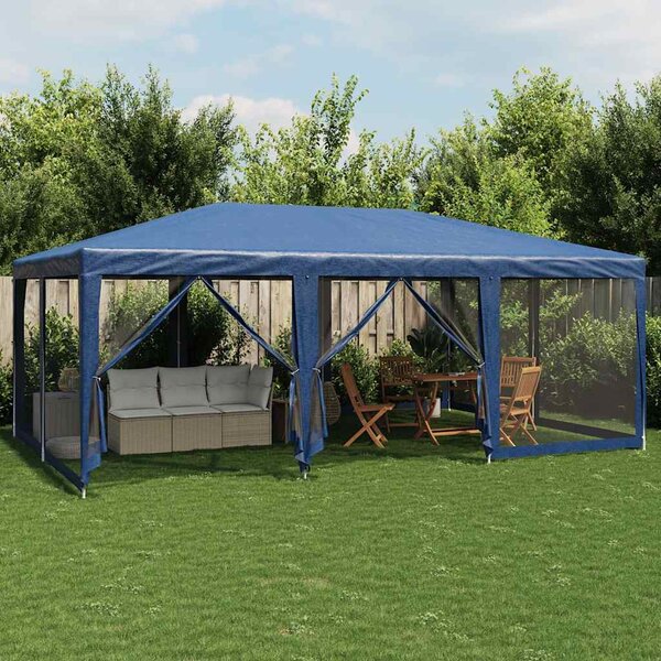 Namiot imprezowy z 10 ścianami z siatki, niebieski, 6x4 m, HDPE