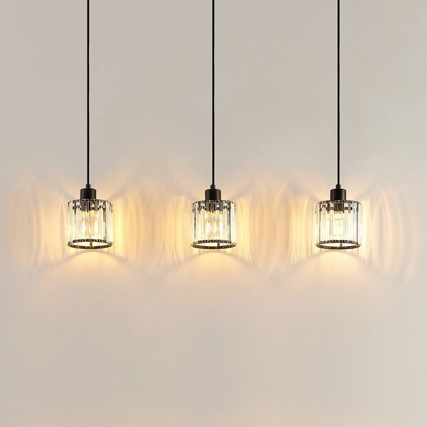 Lampa wisząca szklana Vella Lindby, możliwość ściemniania, czarny, salon / jadalnia, metal, nowoczesny