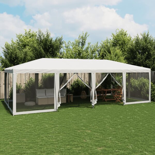 Namiot imprezowy z 12 ścianami z siatki, biały, 8x4 m, HDPE