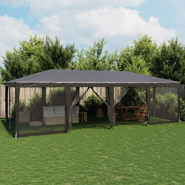 Namiot imprezowy z 12 ścianami z siatki, antracyt, 8x4 m, HDPE