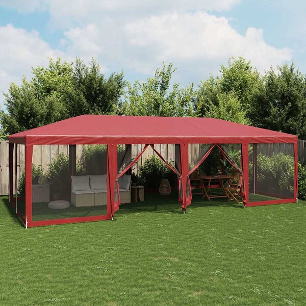 Namiot imprezowy z 12 ścianami z siatki, czerwony, 8x4 m, HDPE