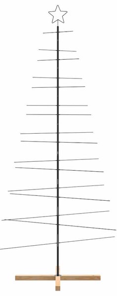 Metalowa choinka z drewnianą podstawą, czarna, 210 cm