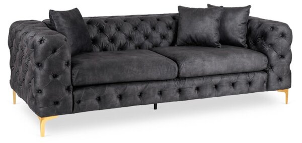 Sofa SORRENTO 3S Trzyosobowa Czarna Welurowa Nowoczesna Glamour
