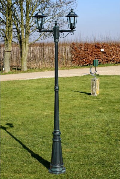 Stojąca lampa ogrodowa 2-ramienna, 215 cm, ciemnozielona/czarna