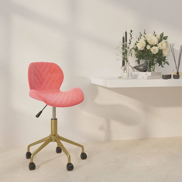 Obrotowe krzesło biurowe, różowe, tapicerowane aksamitem