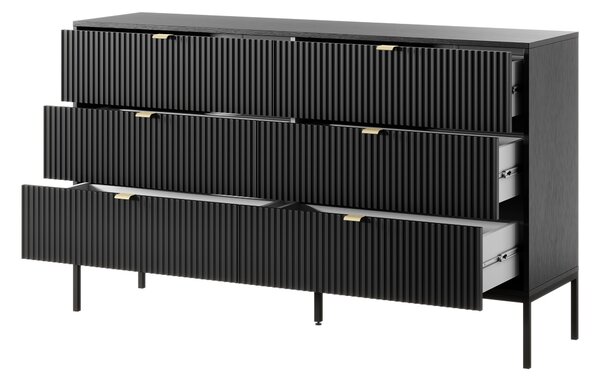 Komoda STELLARE 154 cm do Salonu Sypialni 6 Szuflad Czarny