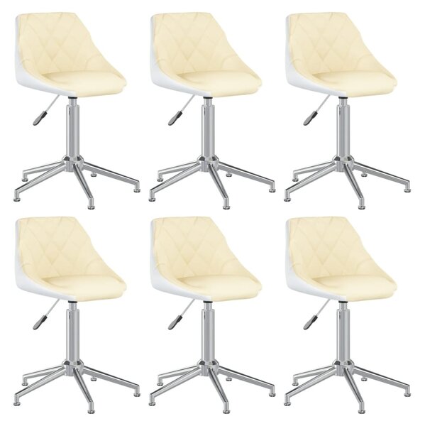 Obrotowe krzesła stołowe, 6 szt., kremowo-białe, sztuczna skóra