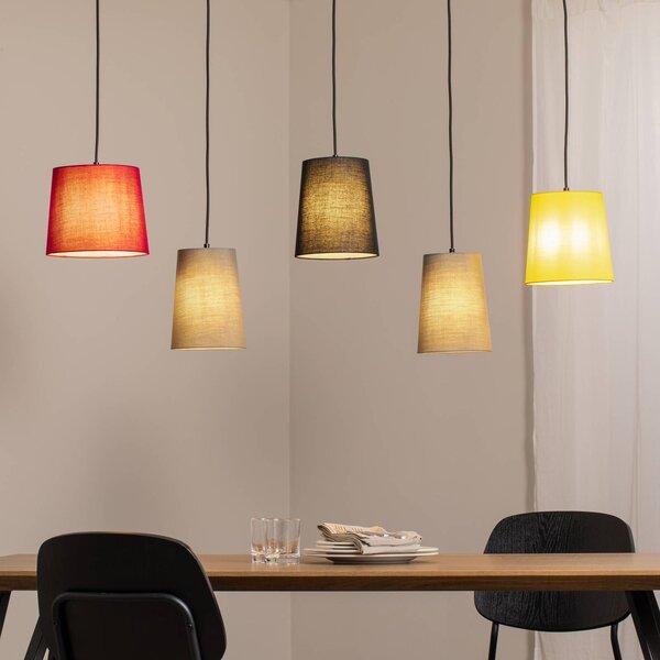 Lampa wisząca Amilia Lindby, możliwość ściemniania, jasne drewno, salon / jadalnia, tkanina / materiał / jedwab, młodzieżowy