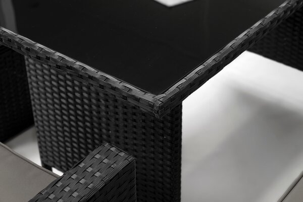 MebleMWM Zestaw mebli ogrodowych dla 7 osób MONAKO | Technorattan | Czarny | Poduszki szare
