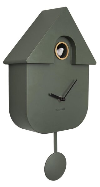 Zielony wahadłowy zegar ścienny Karlsson Modern Cuckoo, 21,5x41,5 cm
