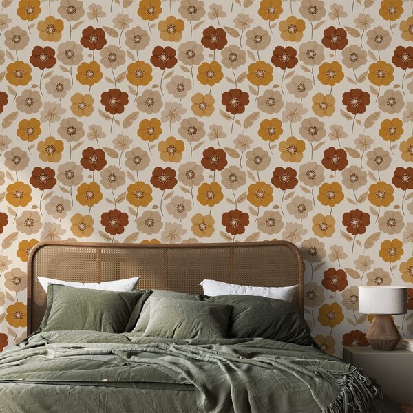 Tapeta retro kwiaty w jesiennych tonach