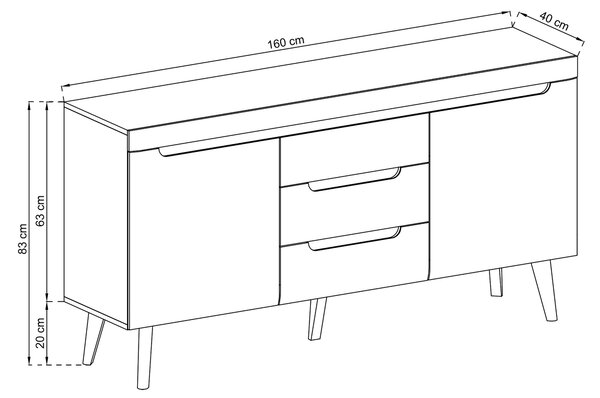 Komoda NORDICO 160 cm do Salonu Sypialni Dąb artisan