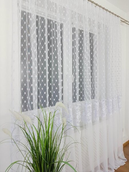 DÅuga firana gotowa z markizety i woalu z haftem i koronkÄ 400x250cm
