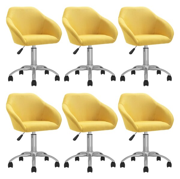 Obrotowe krzesła stołowe, 6 szt., żółte, obite tkaniną