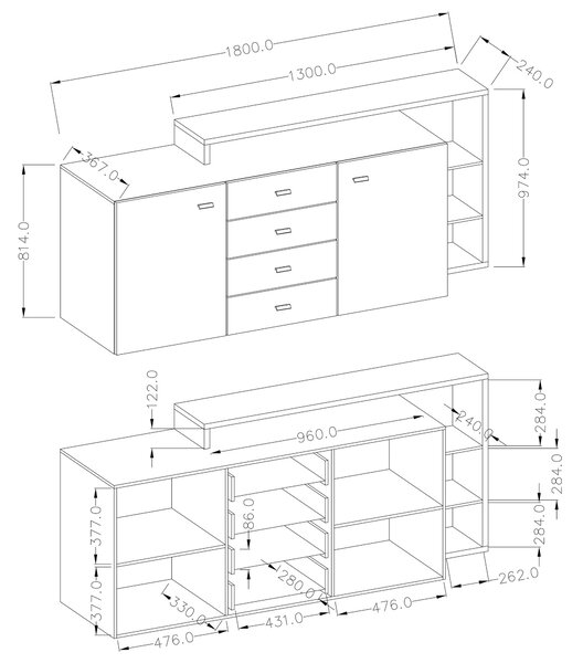 Komoda BOTTEGA 180 cm do Salonu Sypialni Antracyt
