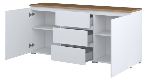 Komoda ORVO 150 cm do Salonu Sypialni Biały-dąb mauvella