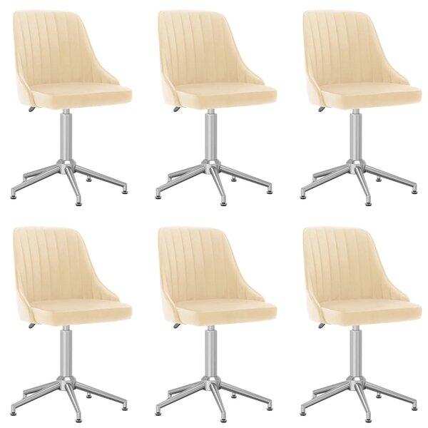 Obrotowe krzesła stołowe, 6 szt., kremowe, obite aksamitem