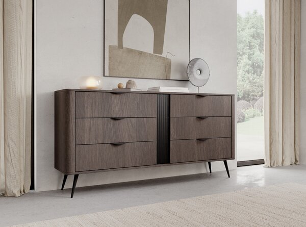 Komoda NOBILE 163,2 cm do Salonu Sypialni 6 Szuflad Dąb