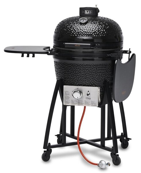 Grill ogrodowy ceramiczny węglowo-gazowy KOLER Kamado EG22-GAS Zamykany, okrągły, żeliwny ruszt, kółka, termometr