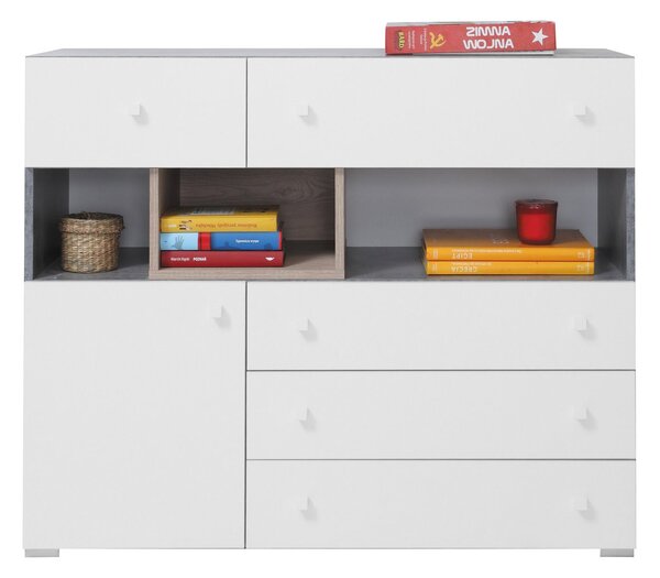 Komoda GALIA 110 cm do Salonu Sypialni 5 Szuflad Biały