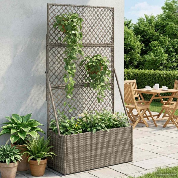 Donica ogrodowa z trellem Szary 70 x 30 x 135 cm polirattan