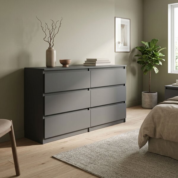 Komoda NUDO 138,5 cm do Salonu Sypialni 6 Szuflad Antracyt