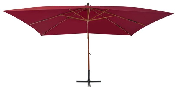 Wiszący parasol z drewnianym słupkiem, 400x300 cm, bordowy