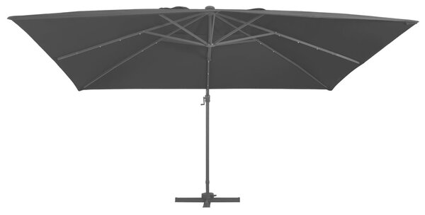 Parasol z LED i aluminiowym słupkiem, 400x300 cm, czarny