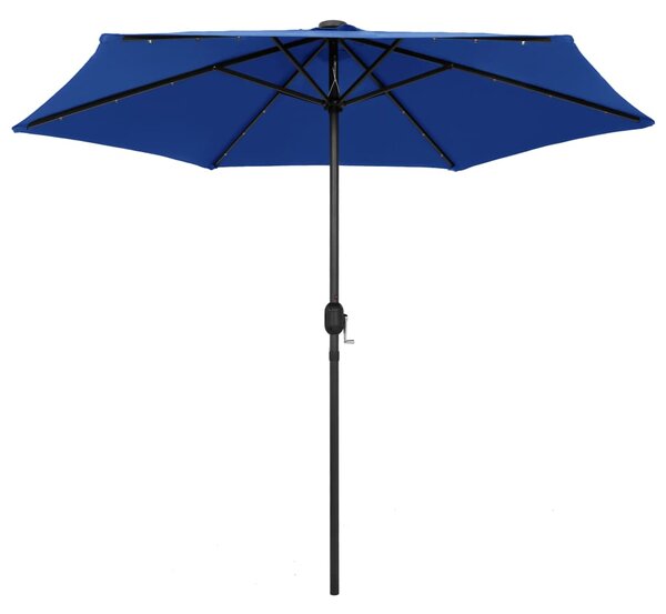 Parasol ogrodowy z LED i aluminiowym słupkiem 270 cm, niebieski