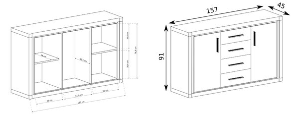 Komoda MALAGA 157 cm do Salonu Sypialni Dąb sonoma