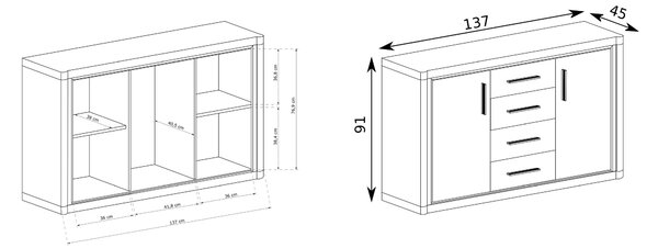 Komoda MALAGA 137 cm do Salonu Sypialni Dąb sonoma