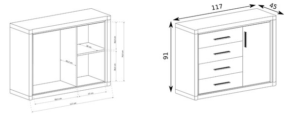 Komoda MALAGA 117 cm do Salonu Sypialni Dąb sonoma
